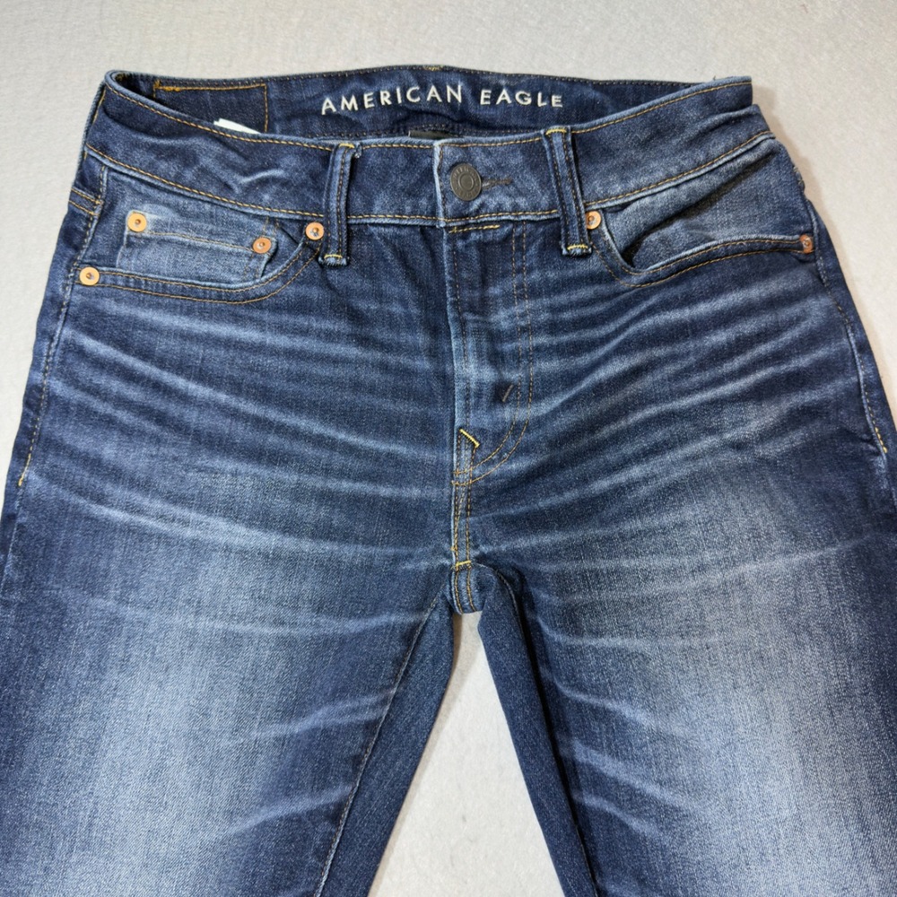 American Eagle Airflex Temp Tech Skinny Jeans Mens 28x32 Dark Wash Blue Stretch